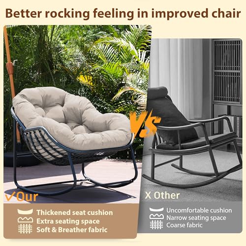 Wicker Egg Rocking Chair with Padded Cushion for Patio and Garden J177274