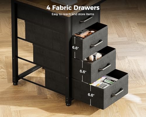 L Shaped Desk with 4 Tier Drawers, Power Outlets & USB, Corner Computer Desk with CPU Stand U4256