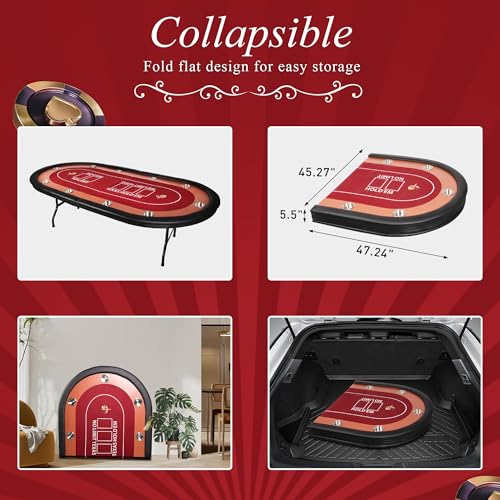 84" Foldable Poker Table with Chips Tray, 10 Player Oval, Green Felt U489