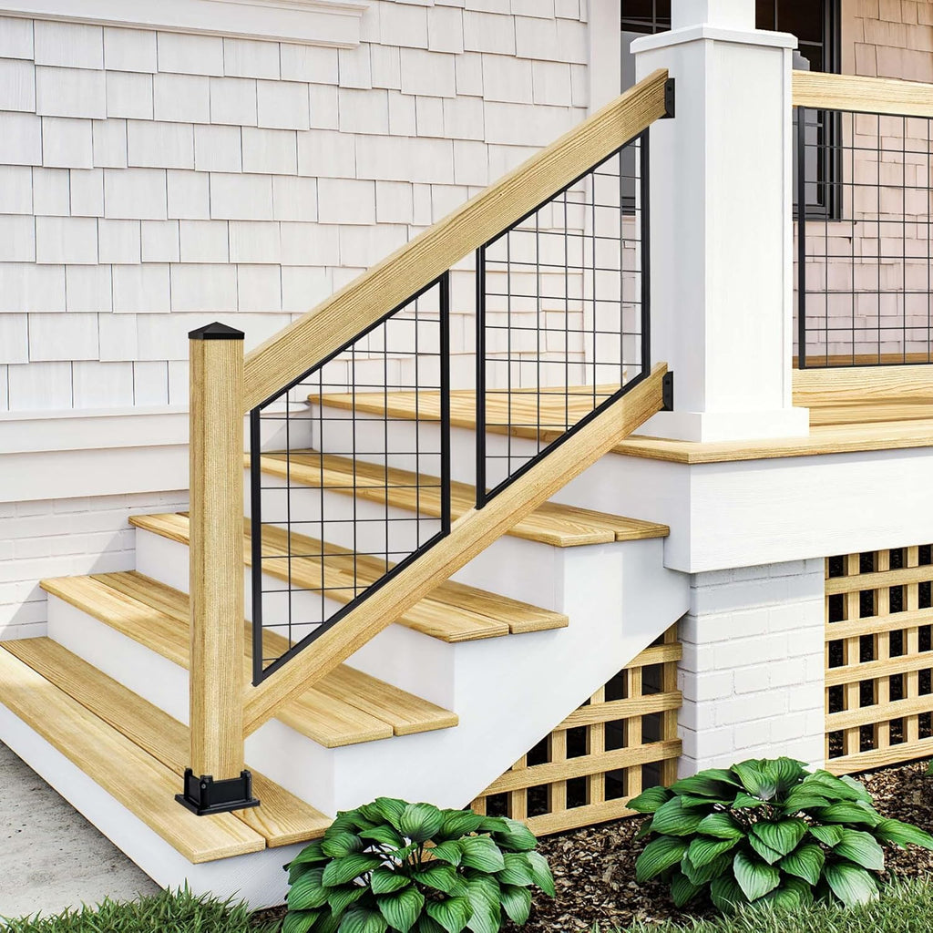 Pressure-Treated Pine Stair Rails with Black Brackets W6455