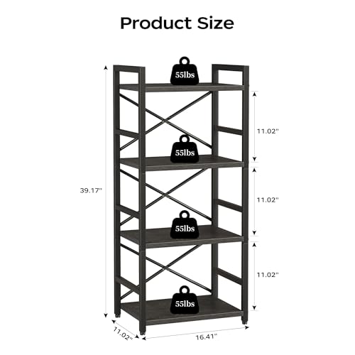 3 Tier Industrial Bookcase, Rustic Etagere Bookshelf for Living Room U5786
