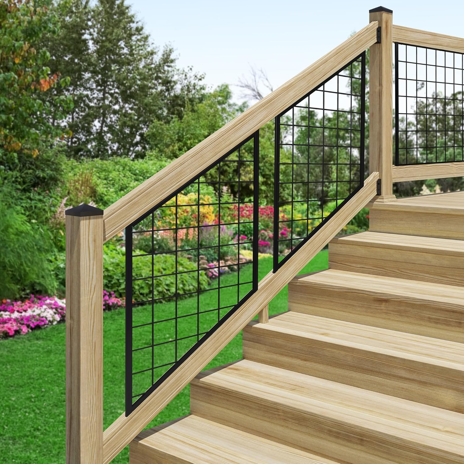 Pressure-Treated Pine Stair Rails with Black Brackets W6455