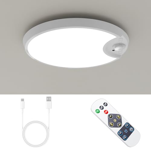 Battery Powered Ceiling Light, Wireless Led Ceiling Light with Remote, Motion Sensor Light Indoor Rechargeable, Shower Light for Inside Shower, Closet Light Motion Sensored Battery Operated