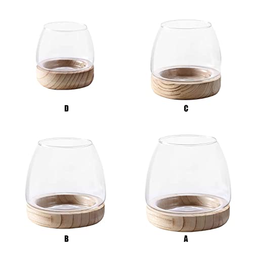Clear Glass Bubble Vase with Wooden Base for Hydroponic Plants and Flower Arrangement G6771