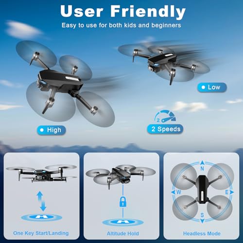 Foldable 2K HD FPV Drone with Brushless Motor for Kids and Beginners T556811