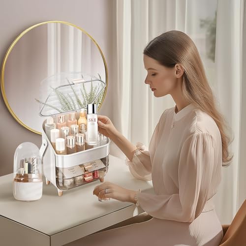 Makeup Organizer with LED Light and Mirror, Desktop Storage Box with Drawers A701
