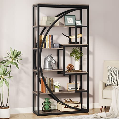 Industrial 5-Tier Etagere Bookcase, 70.8 inch Tall, 8 Open Shelves, Rustic Brown P8264