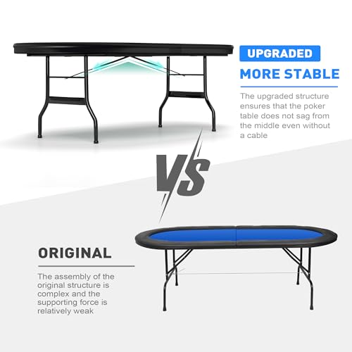84" Foldable Poker Table with Chips Tray, 10 Player Oval, Green Felt U489