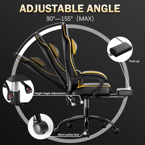 Ergonomic Gaming Chair with Footrest, Reclining, Lumbar Support I1131