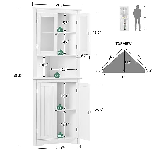 67" Tall Bathroom Cabinet with 2 Doors and 1 Drawer, Adjustable Shelves T930834